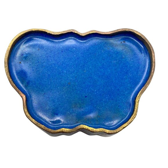 Cloisonne Butterfly pill box trinket box small white blue floral Enamel - Picture 9 of 10